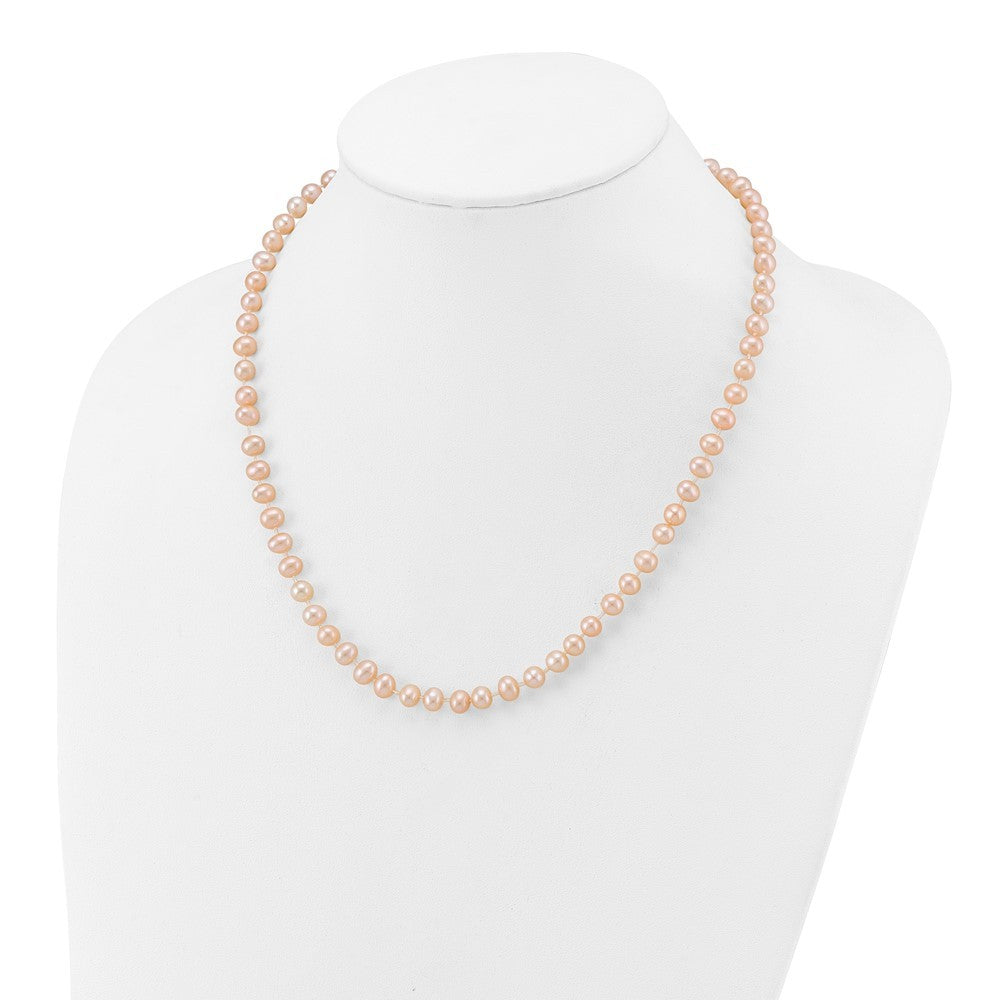 14k Yellow Gold 5-6mm Pink Near-Round Freshwater Cultured Pearl 18 inch Necklace