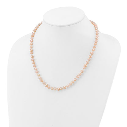 14k Yellow Gold 5-6mm Pink Near-Round Freshwater Cultured Pearl 18 inch Necklace