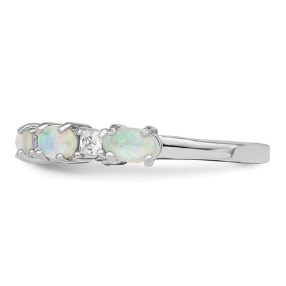 Sterling Silver Rhodium-plated Lab Created Opal and Cubic Zirconia Ring Size 8