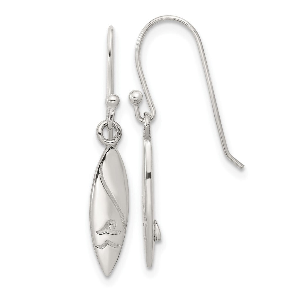 SS Polished Pointed Oval Wave Shephard Hook Dangle Earrings
