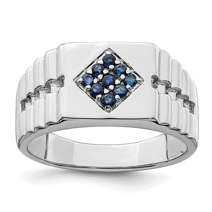 Sterling Silver Rhodium-plated Men's Blue Sapphire Ring Size 11