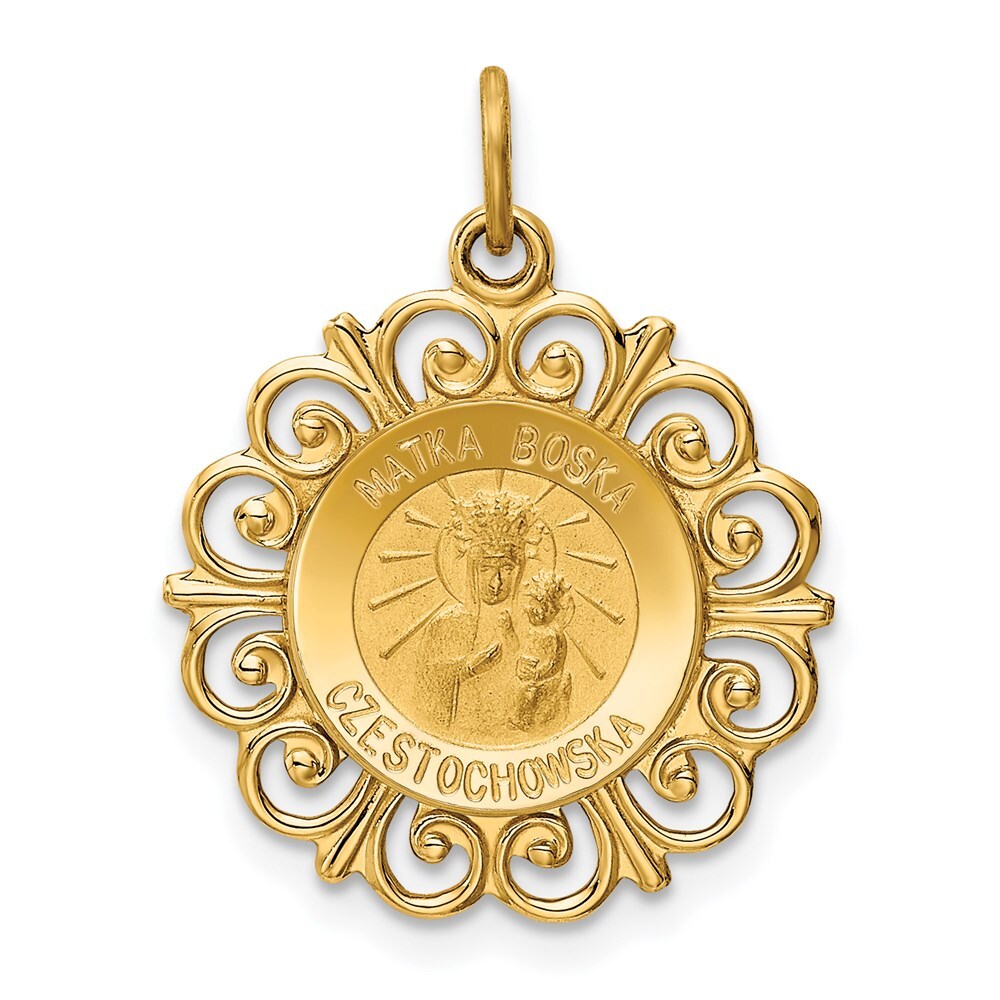 14k Yellow Gold Matka Boska Medal Charm Pendant for Women