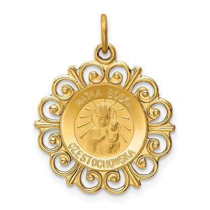 14k Yellow Gold Matka Boska Medal Charm Pendant for Women
