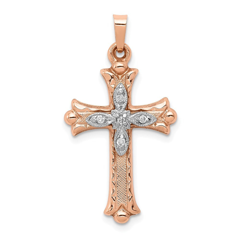 14k Two-tone Gold Diamond Cross Pendant for Women