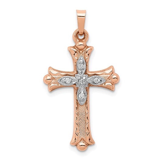 14k Two-tone Gold Diamond Cross Pendant for Women