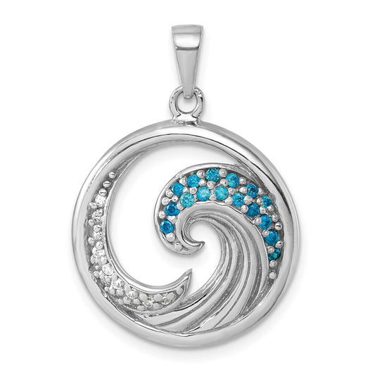 Sterling Silver Rhodium-Plated Polished Cubic Zirconia Wave Pendant