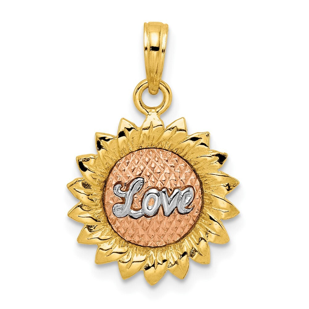 14k Tri-Color Gold Tri-Color Sunflower  LOVE Pendant for Women