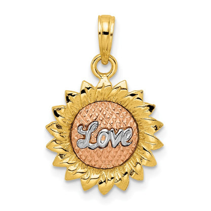 14k Tri-Color Gold Tri-Color Sunflower  LOVE Pendant for Women