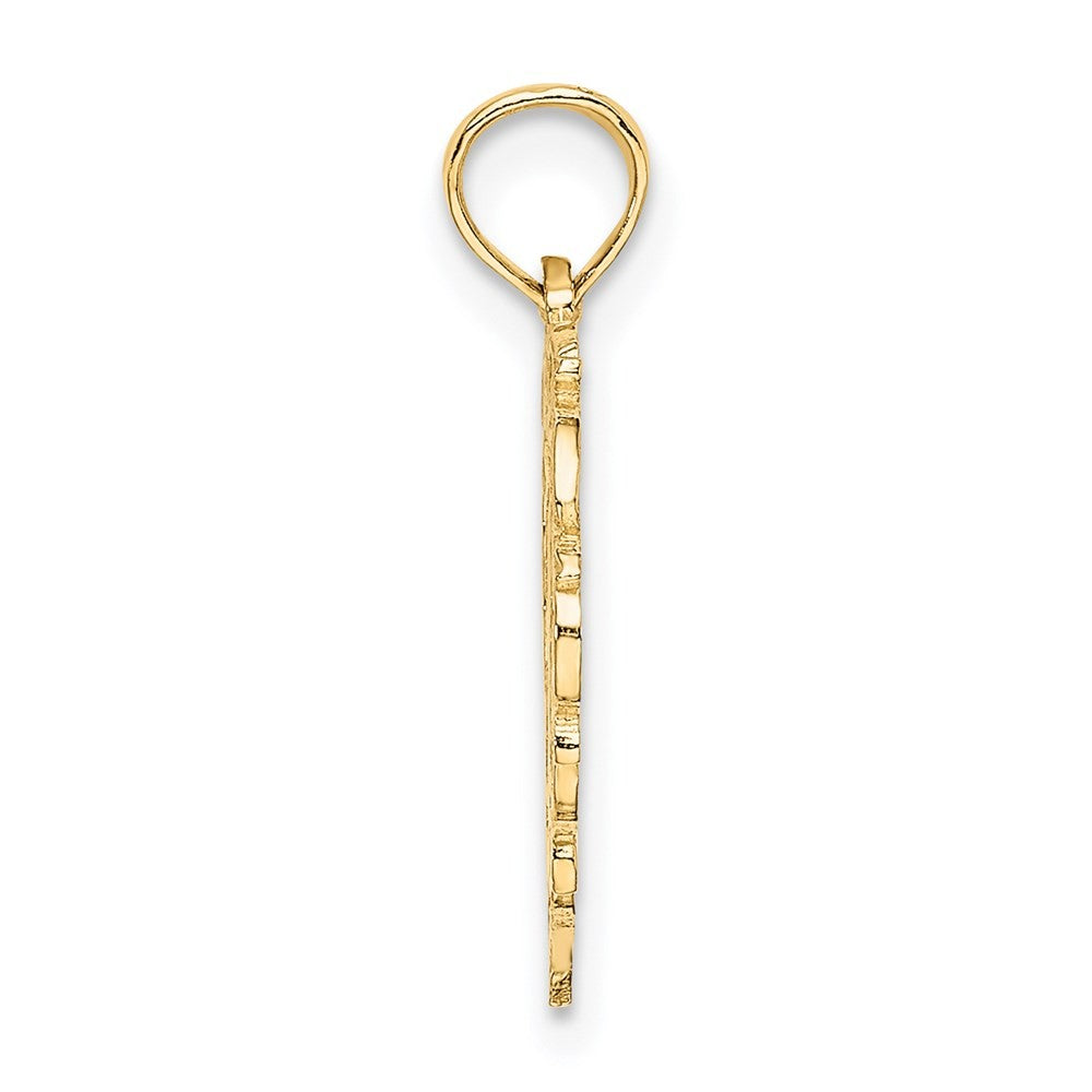 14k Yellow Gold Heart Script Letter I Initial Charm