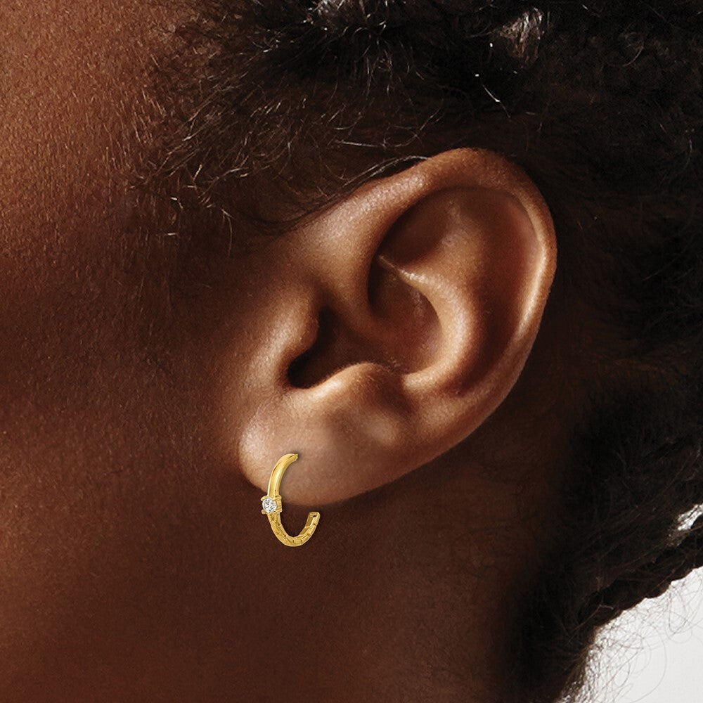 14k Yellow Gold Polished Cubic Zirconia Link Hoop Earrings Gift for Women