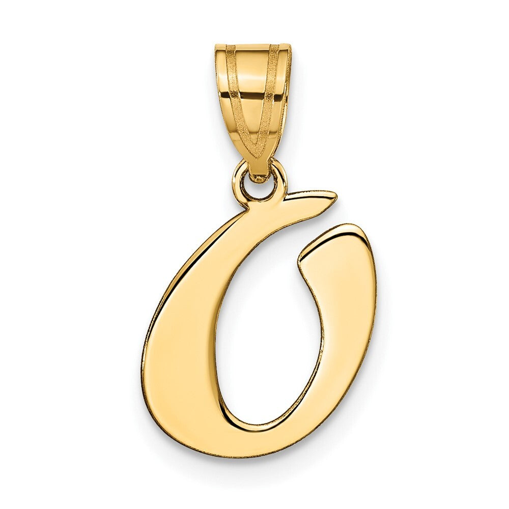 14k Yellow Gold Polished Script Letter O Initial Pendant for Women