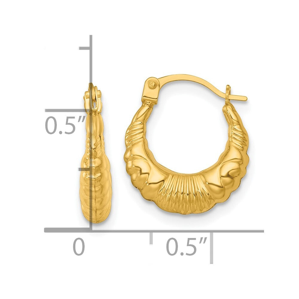 14k Yellow Gold Polished Fancy Hoop Earrings Gift for Women