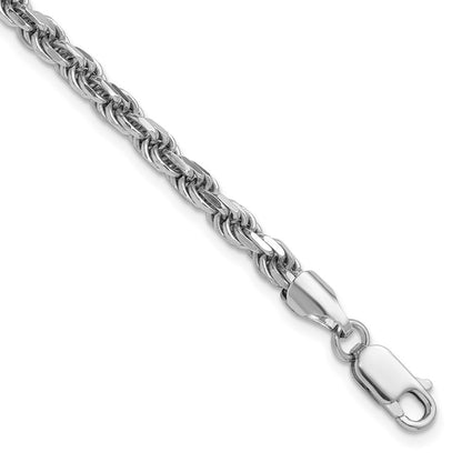 Sterling Silver Rhodium-plated 3.75mm Diamond-cut Rope Chain Bracelet