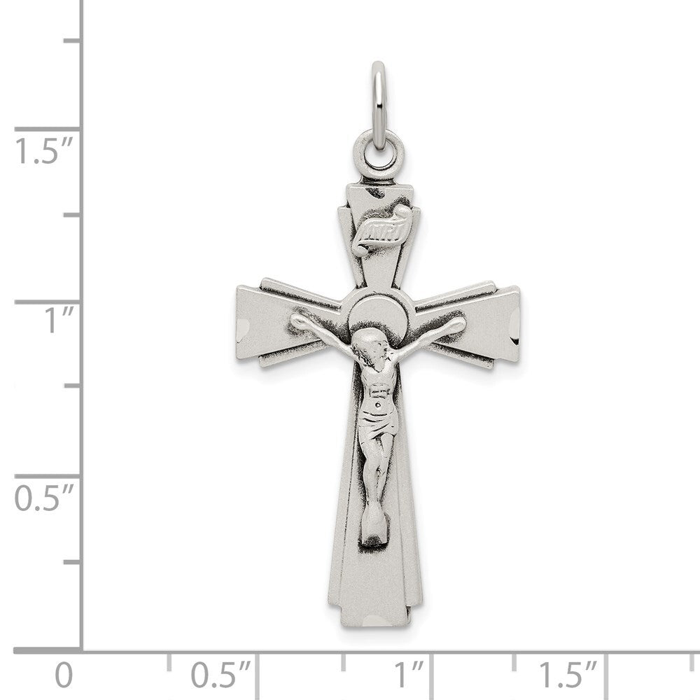 Sterling Silver Satin and Diamond-cut INRI Crucifix Pendant