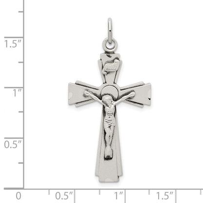Sterling Silver Satin and Diamond-cut INRI Crucifix Pendant