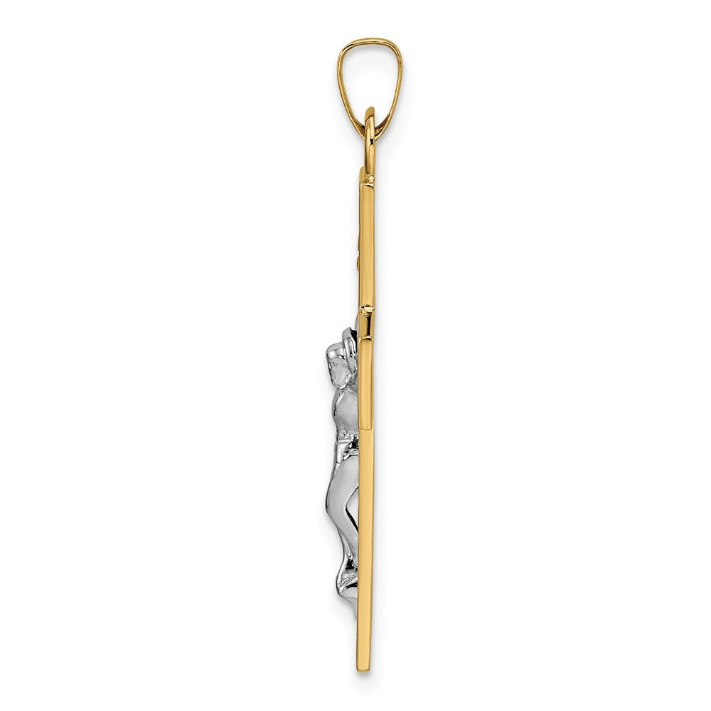 14k Two-Tone Gold Polished Solid INRI Crucifix Pendant