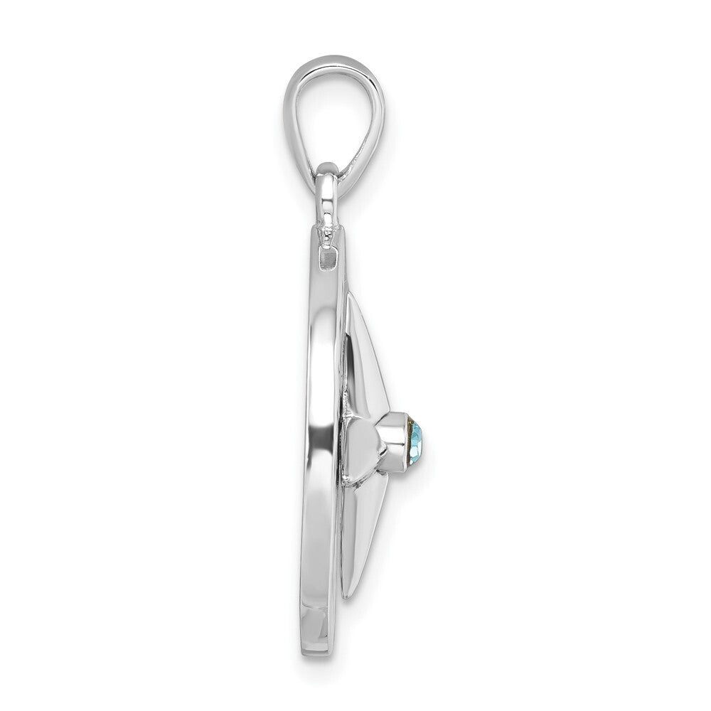 Sterling Silver Rhodium-Plated Polished Moveable Crystal Compass Pendant