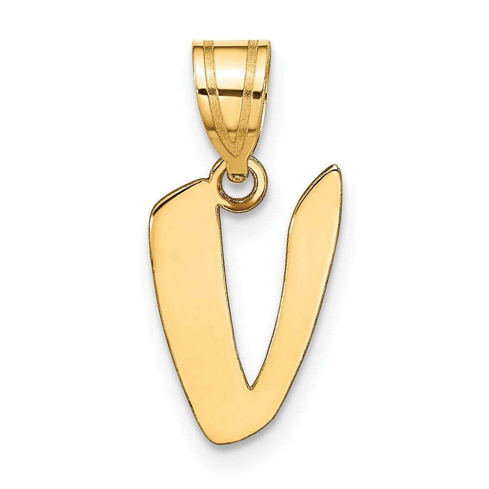 14k Yellow Gold Polished Script Letter V Initial Pendant for Women
