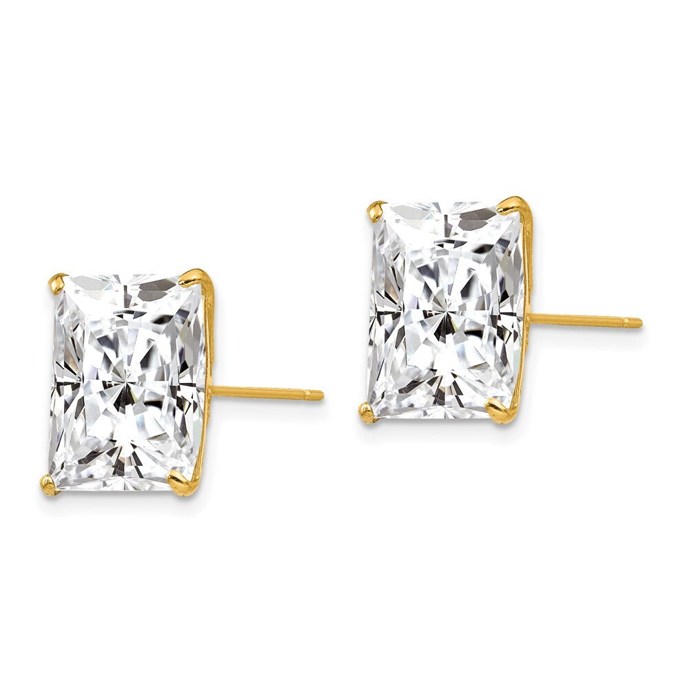 14k Yellow Gold 12mm Square Cubic Zirconia Stud Earrings Gift for Women