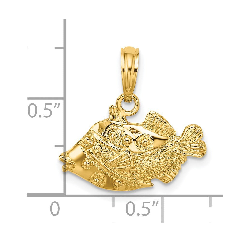 14k Yellow Gold 2-D Polished Engraved Fish Charm Pendant
