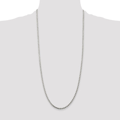 Sterling Silver Rhodium-plated 2.75mm Diamond-cut Rope Chain