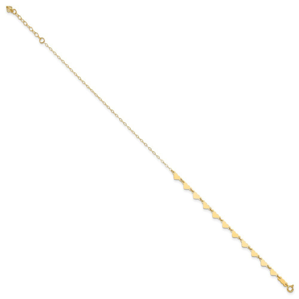 14k Yellow Gold Hearts and Oval Links 11" Anklet