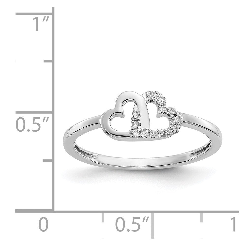 14k White Gold Diamond Double Heart Ring Size 7