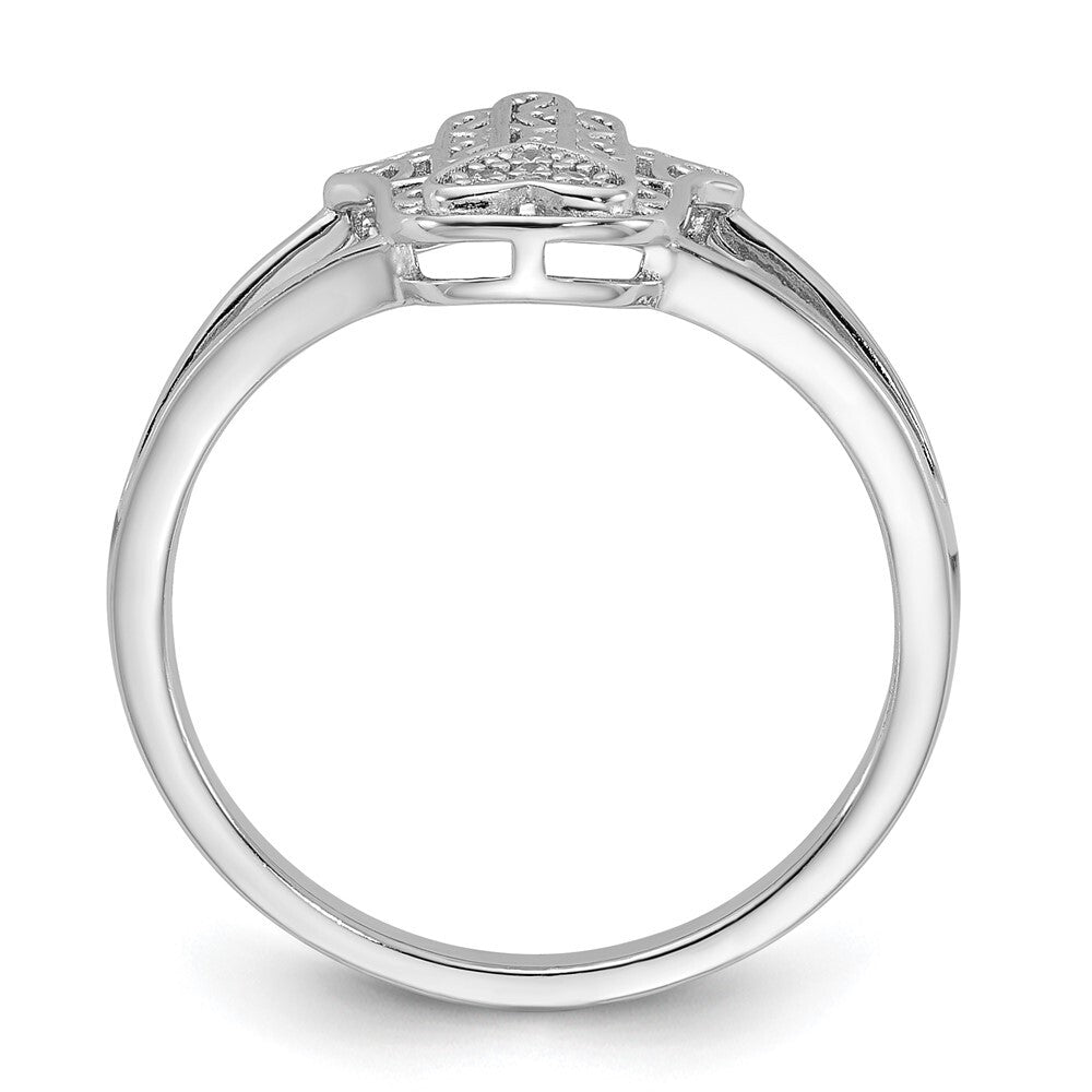 Sterling Silver Rhodium-plated CZ Heart Hamsa Ring Size 8