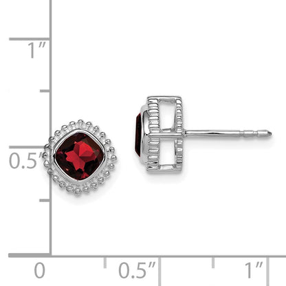 14k White Gold Cushion Garnet Stud Earrings