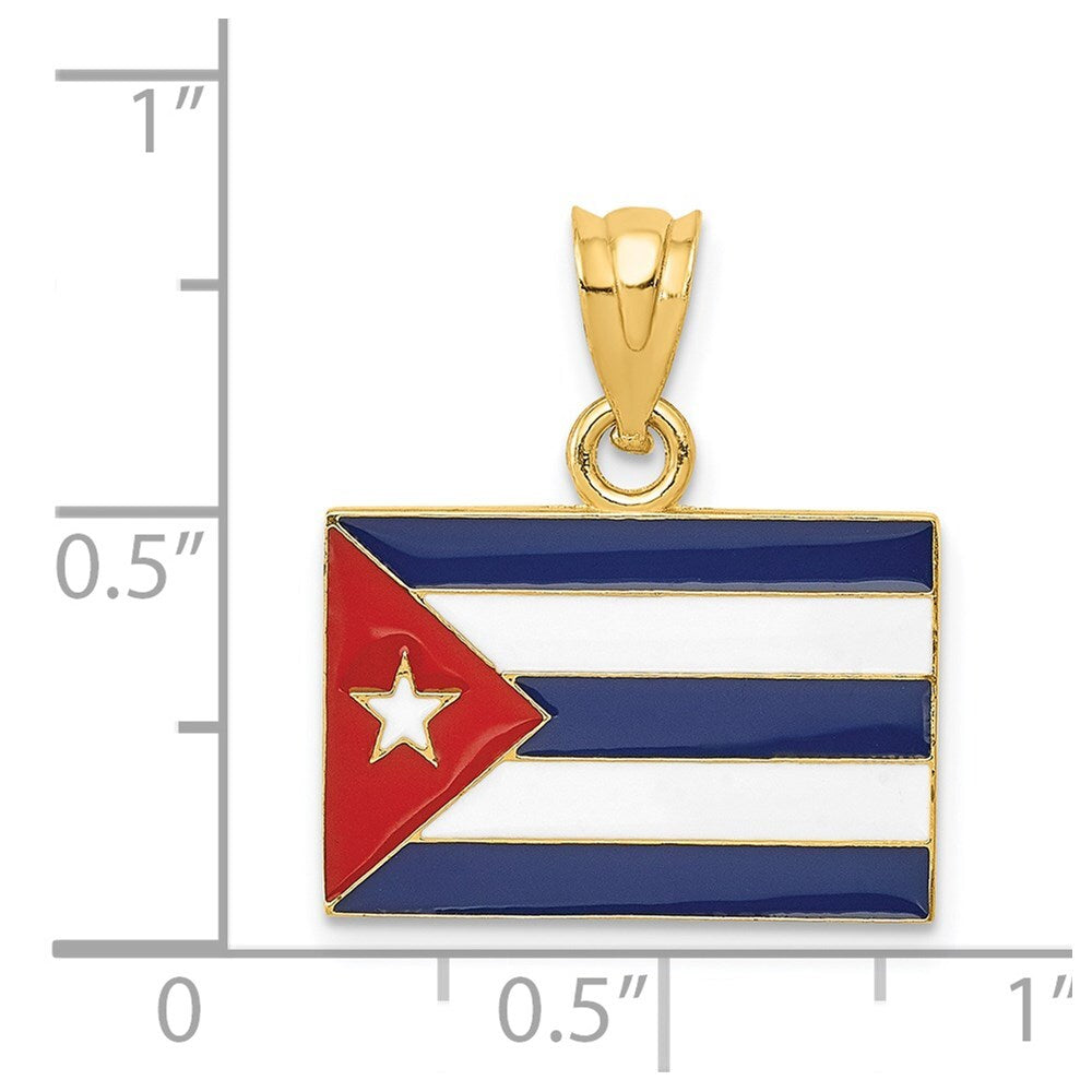 14k Yellow Gold Enameled Cuba Flag Pendant for Women