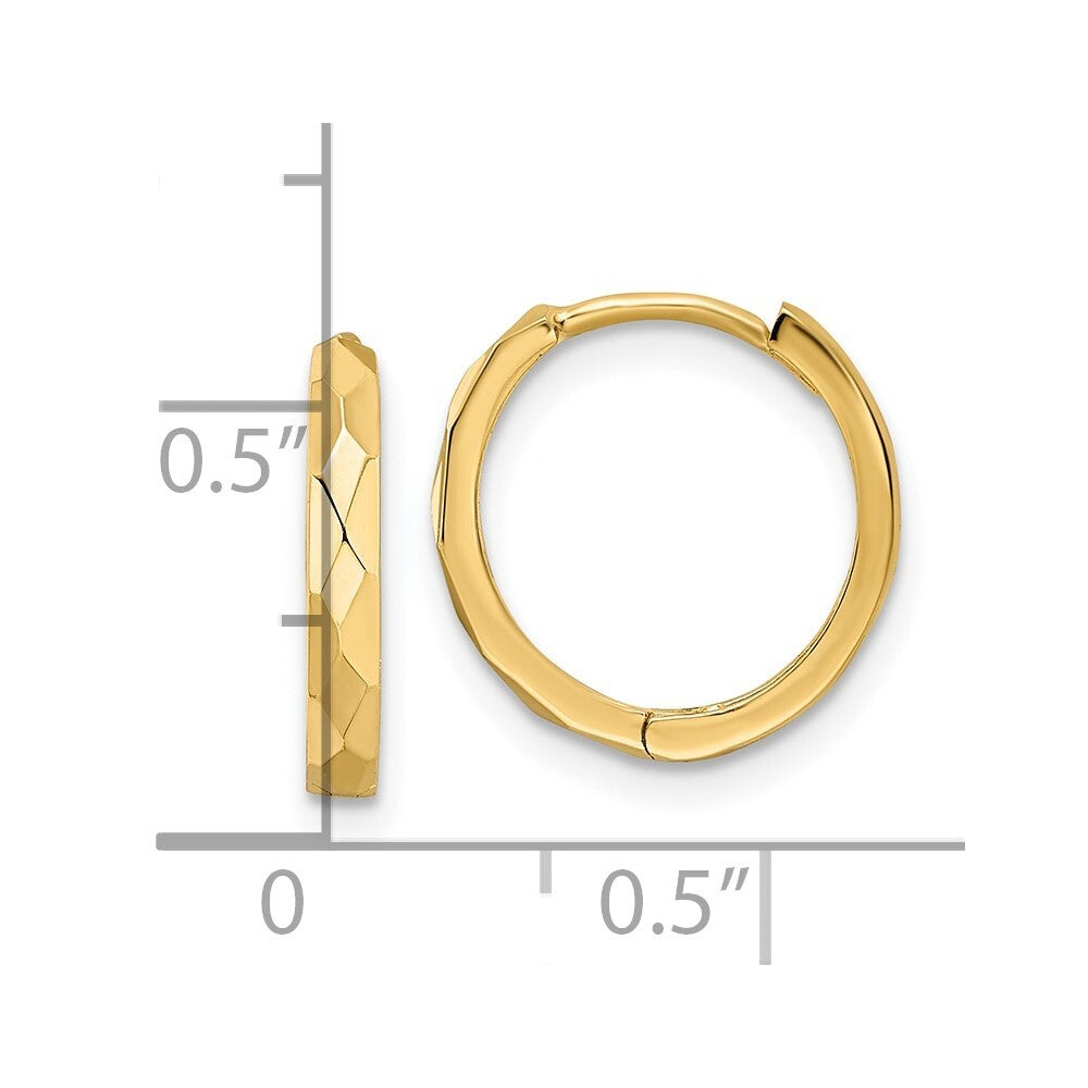 14k Yellow Gold Polished Faceted 2x14mm Hinged Hoop Earrings Gift for Women