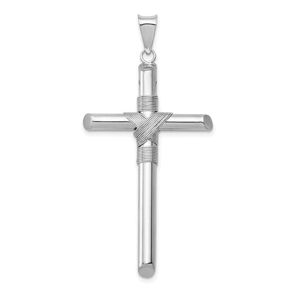 14K White Gold w Center Wrap Tube Cross Pendant
