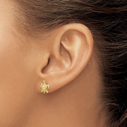 14k Yellow Gold Polished Diamond-cut Sea Turtle Earrings