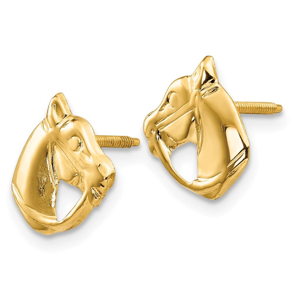 14k Yellow Gold Horse Head Stud Earrings