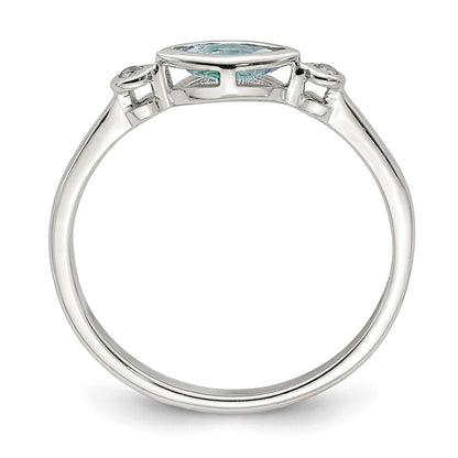 Sterling Silver Rhodium-plated Polished Aquamarine/White Topaz Ring Size 6