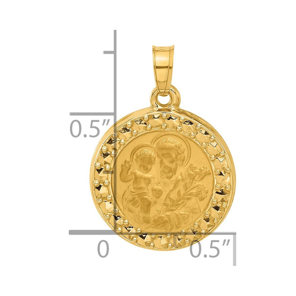 14k Yellow Gold Hollow St. Joseph Medal Pendant for Women
