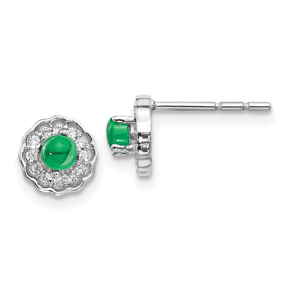 14k White Gold Diamond and Cabochon Emerald Stud Earrings