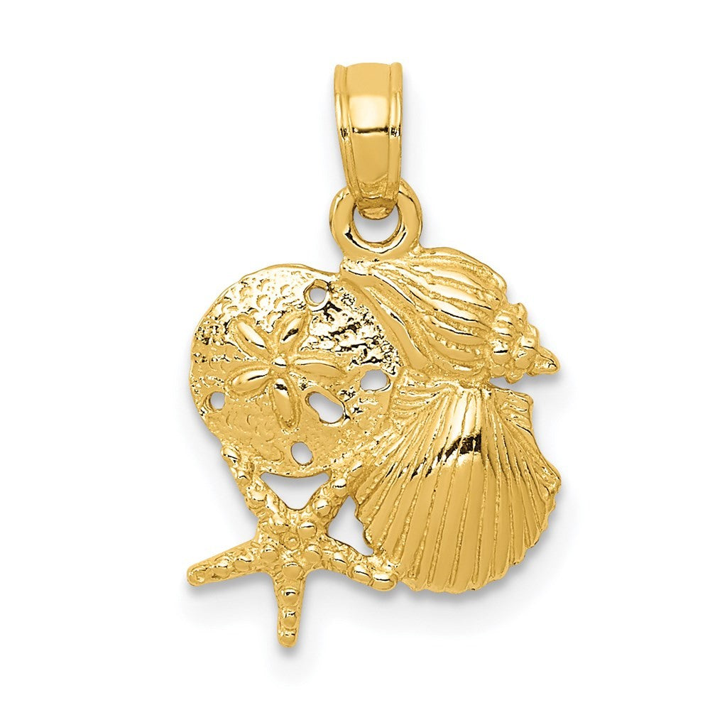 14k Yellow Gold Solid Polished Mini Shell Cluster Pendant