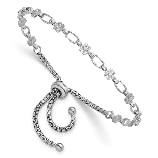 Sterling Silver Flower and Rectangle Link Adjustable Bolo Bracelet