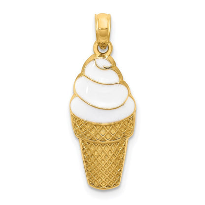14k Yellow Gold Enameled Vanilla Ice Cream Cone Pendant for Women