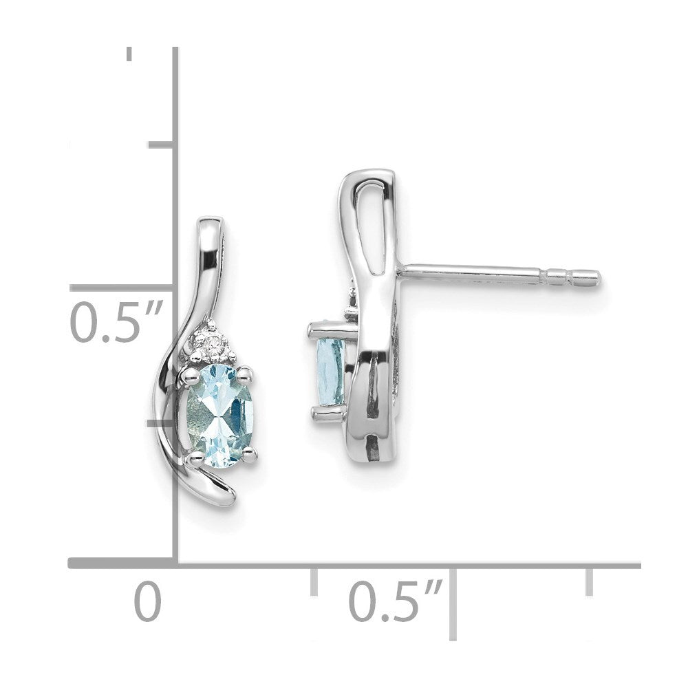 14k White Gold Aquamarine and Diamond Stud Earrings Gift for Women
