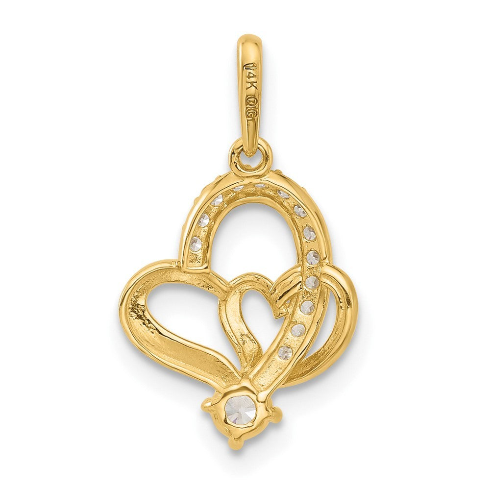 14k Yellow Gold Polished CZ Double Heart Pendant