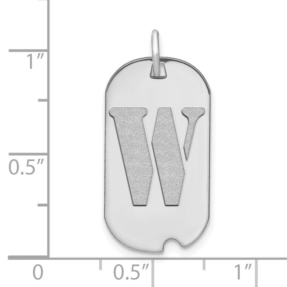 14k White Gold Polished Letter W Initial Dog Tag Pendant for Women