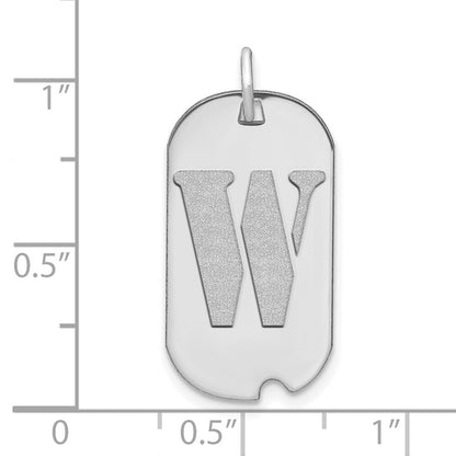 14k White Gold Polished Letter W Initial Dog Tag Pendant for Women