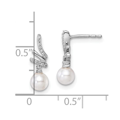 14K White Gold Polished Diamond and Pearl Drop Drop & Dangle Earrings