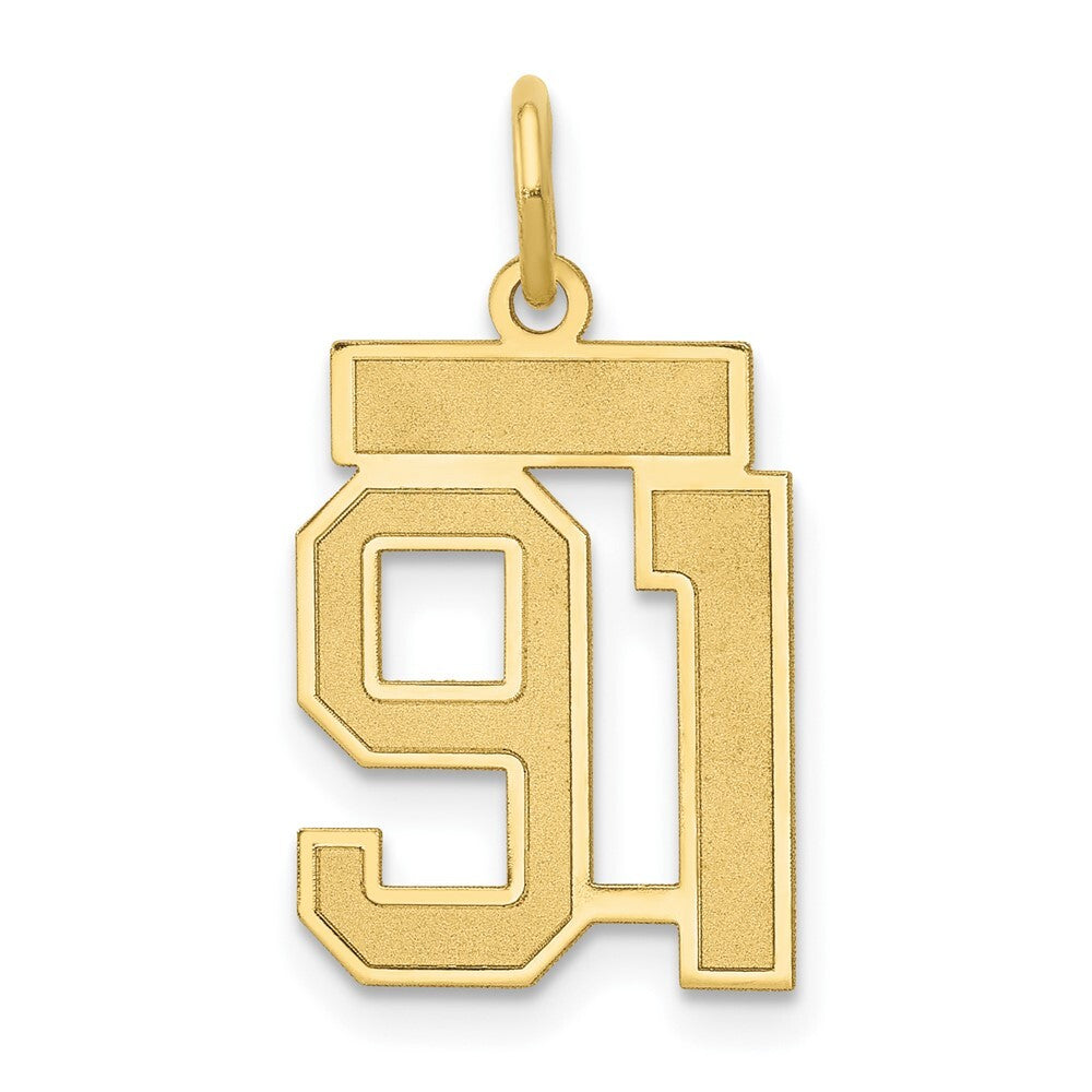 14k Yellow Gold Small Satin Number 91 Charm Pendant for Women