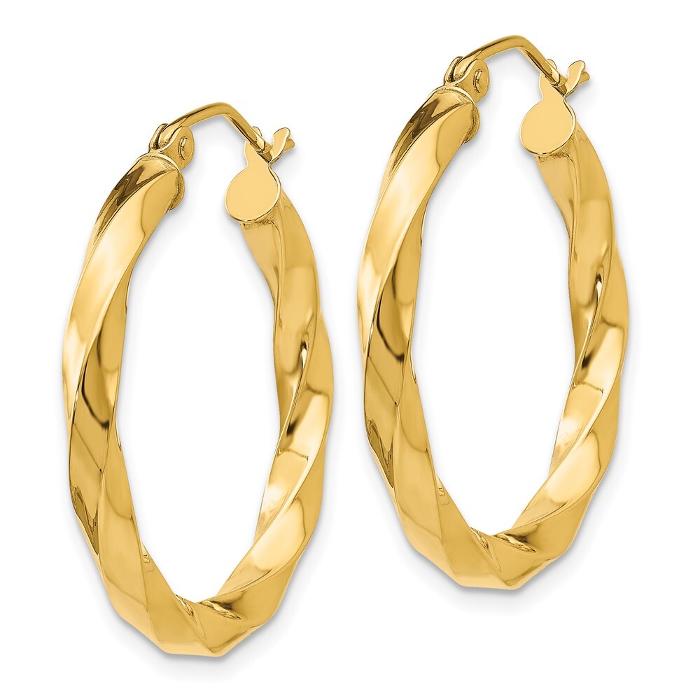 14k Yellow Gold Polished 3mm Twisted Hoop Earrings Gift for Women