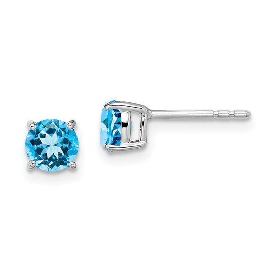 14k White Gold Round Blue Topaz Stud Earrings Gift for Women