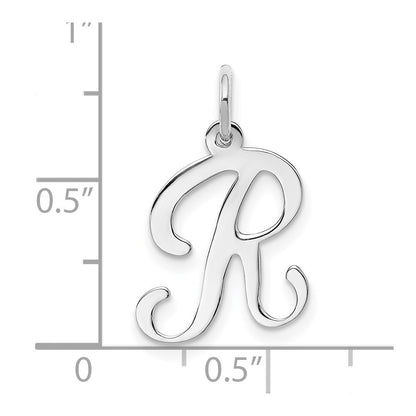 14k White Gold Script Letter R Initial Charm Pendant for Women