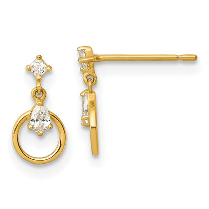 14k Yellow Gold Polished Cubic Zirconia Circle Dangle Earrings Gift for Women